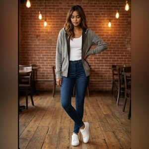 Laurie B. Full Zip Cotton Wool Cashmere Reversible Hoodie Sweater Brown Gray